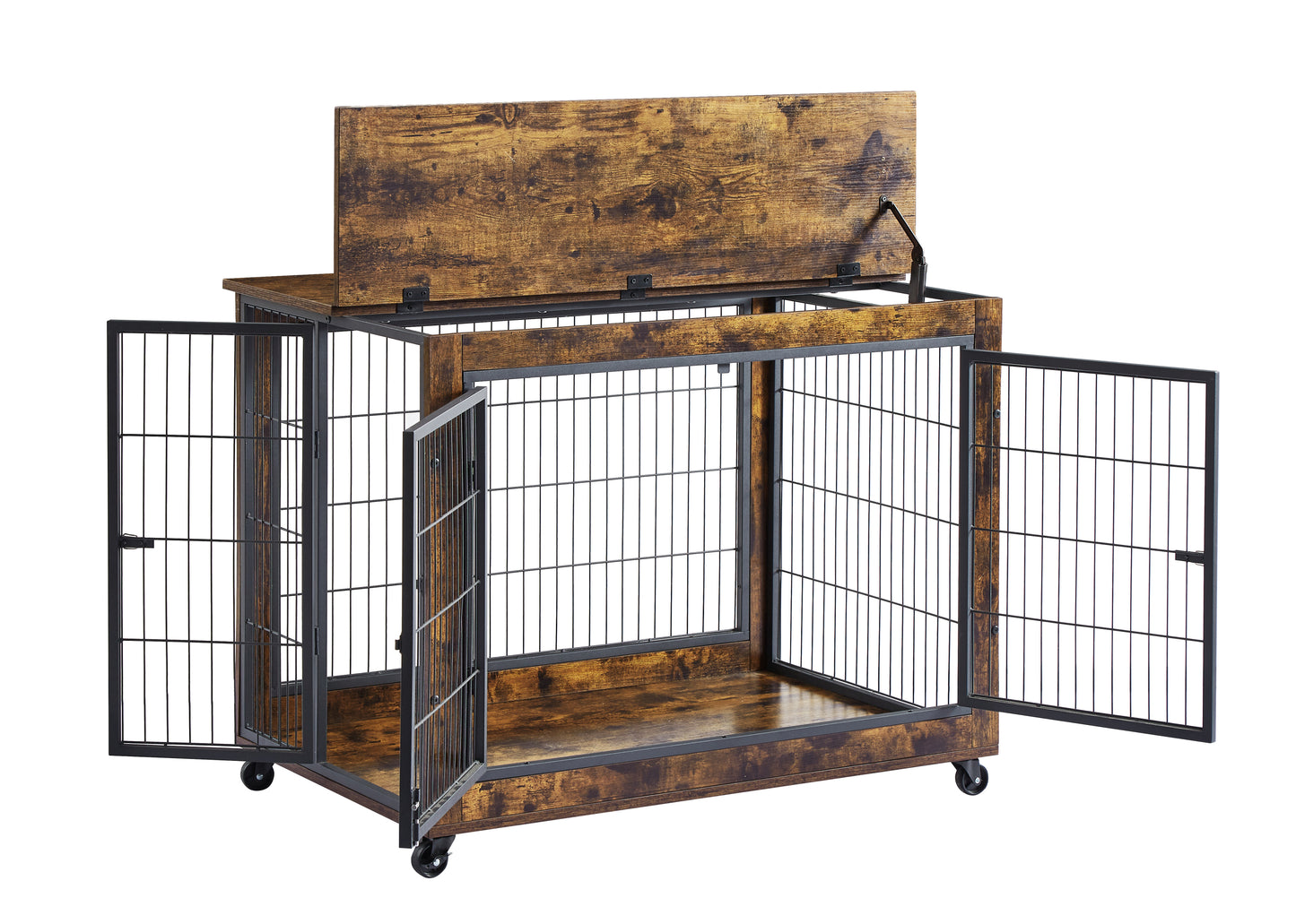 Furniture Dog Cage Crate with Double Doors, Rustic Brown, 38.58'' W x 25.2'' D x 27.17'' H