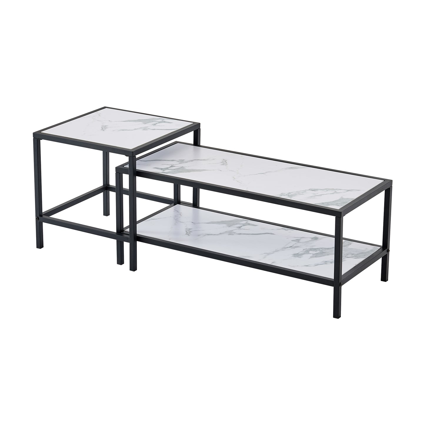 Contemporary Marble Finish Nesting Coffee Table Set