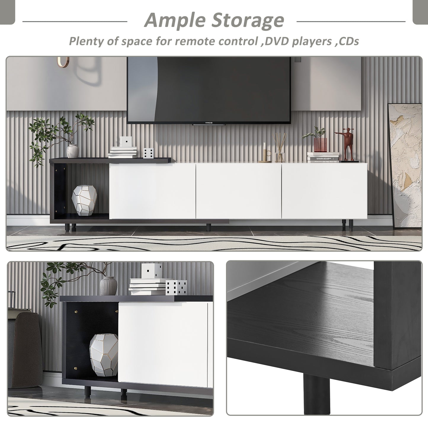 Sleek, Elegant White TV Stand with Ample Storage for 80+ inch TV