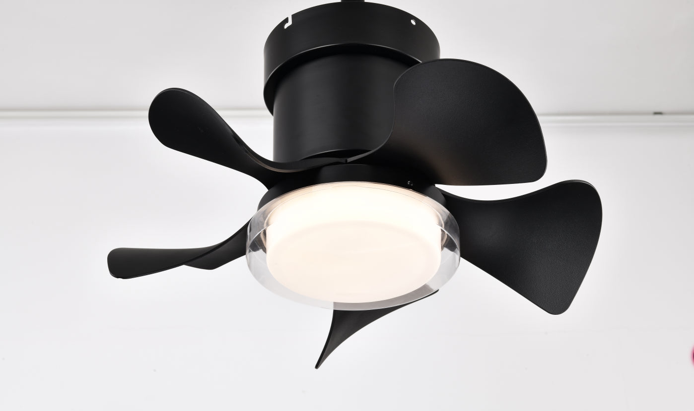 Remote Ceiling Fan with LED Light - 21'' Matt Black ABS Blade