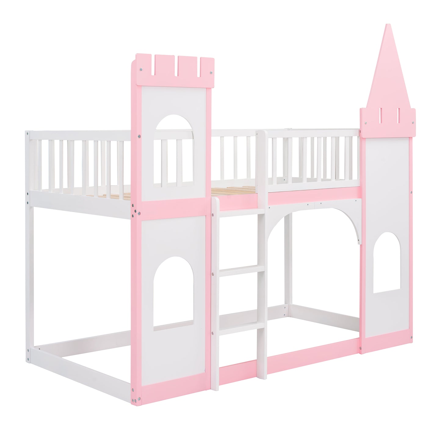 Twin Pink Castle Bunk Bed with Ladder & Play Space