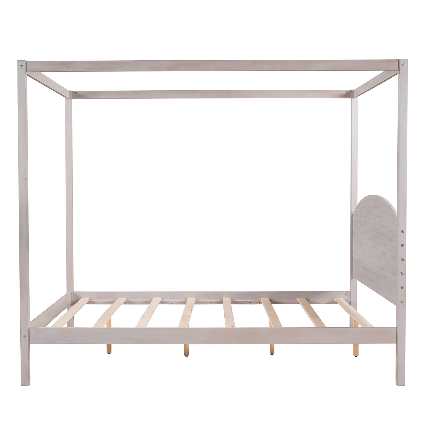 Queen Size Canopy Platform Bed with Headboard and Support Legs,Grey Wash