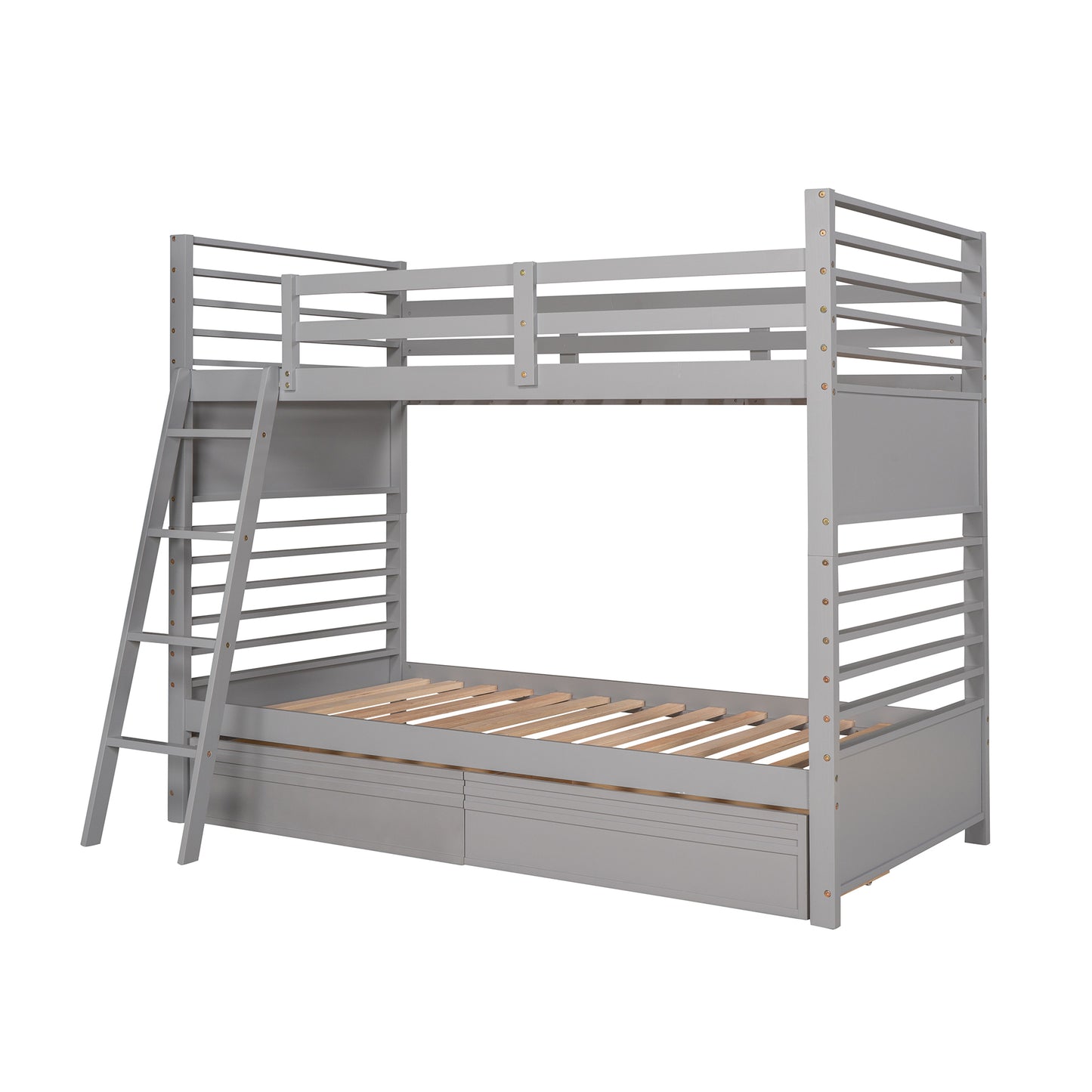 Gray Twin Bunk Bed with Storage Drawers for Stylish Sleepovers