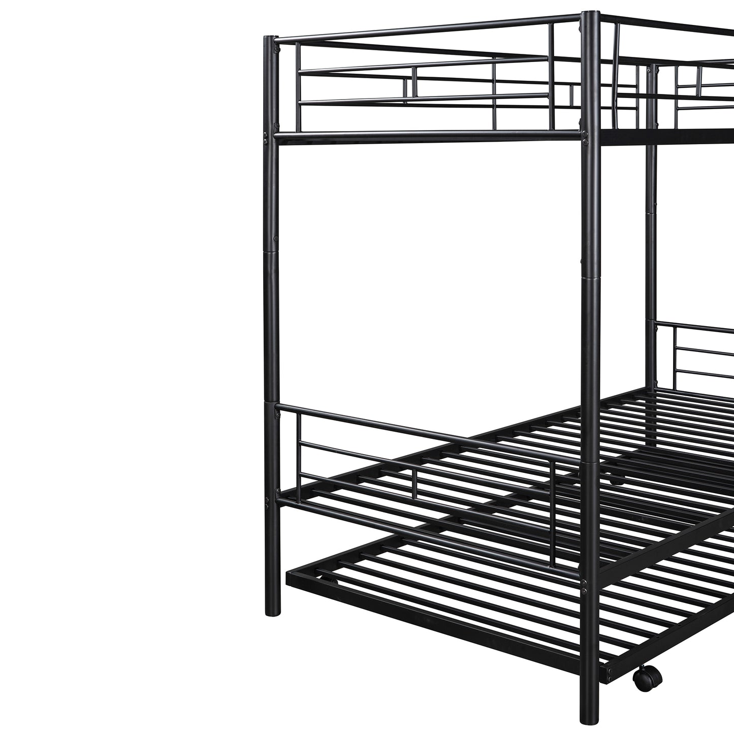 Metal Bunk Bed with Twin Trundle, Convertible Twin-Over-Twin, Black