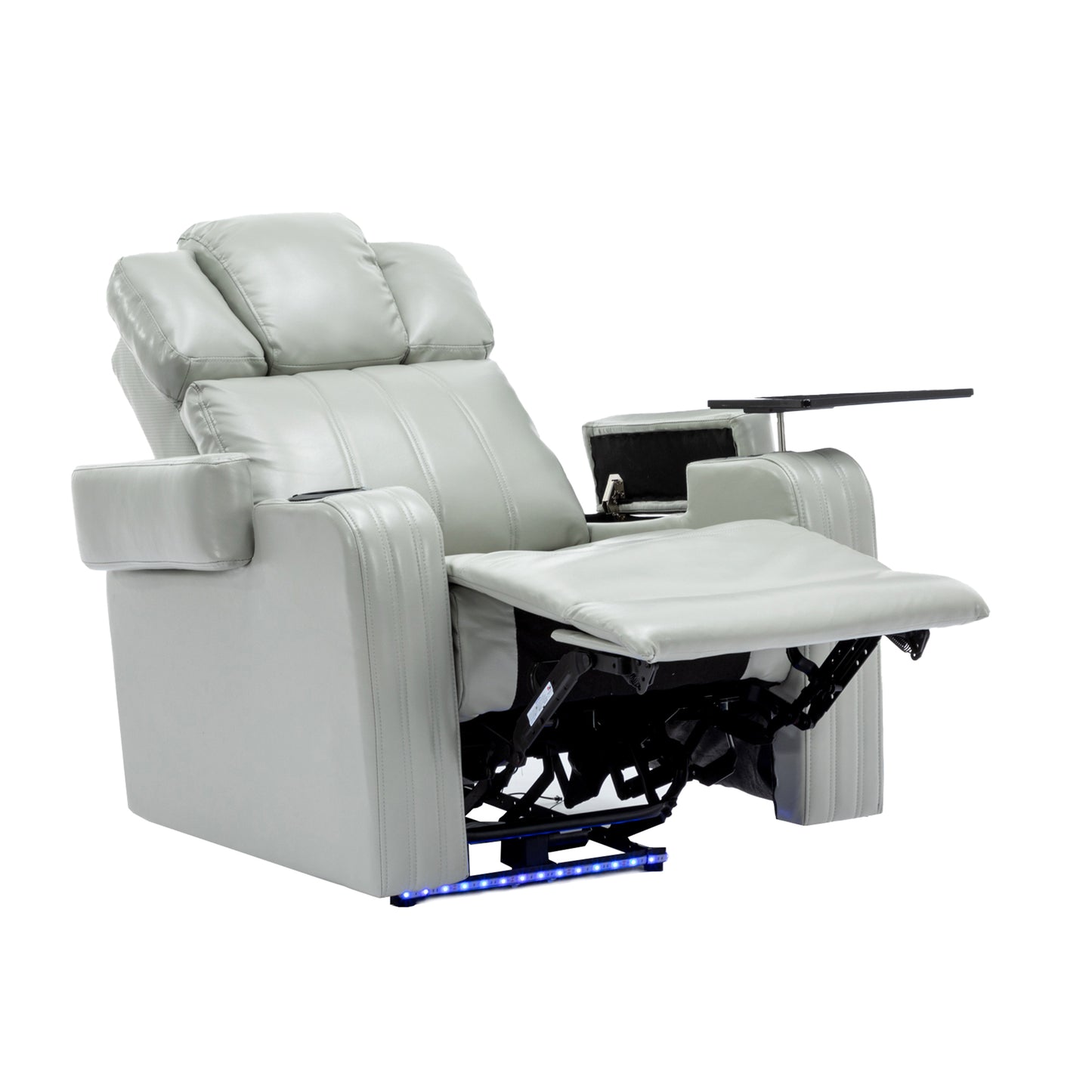 Comfortable Grey PU Leather Power Recliner Chair with Bluetooth Speaker and LED Lights