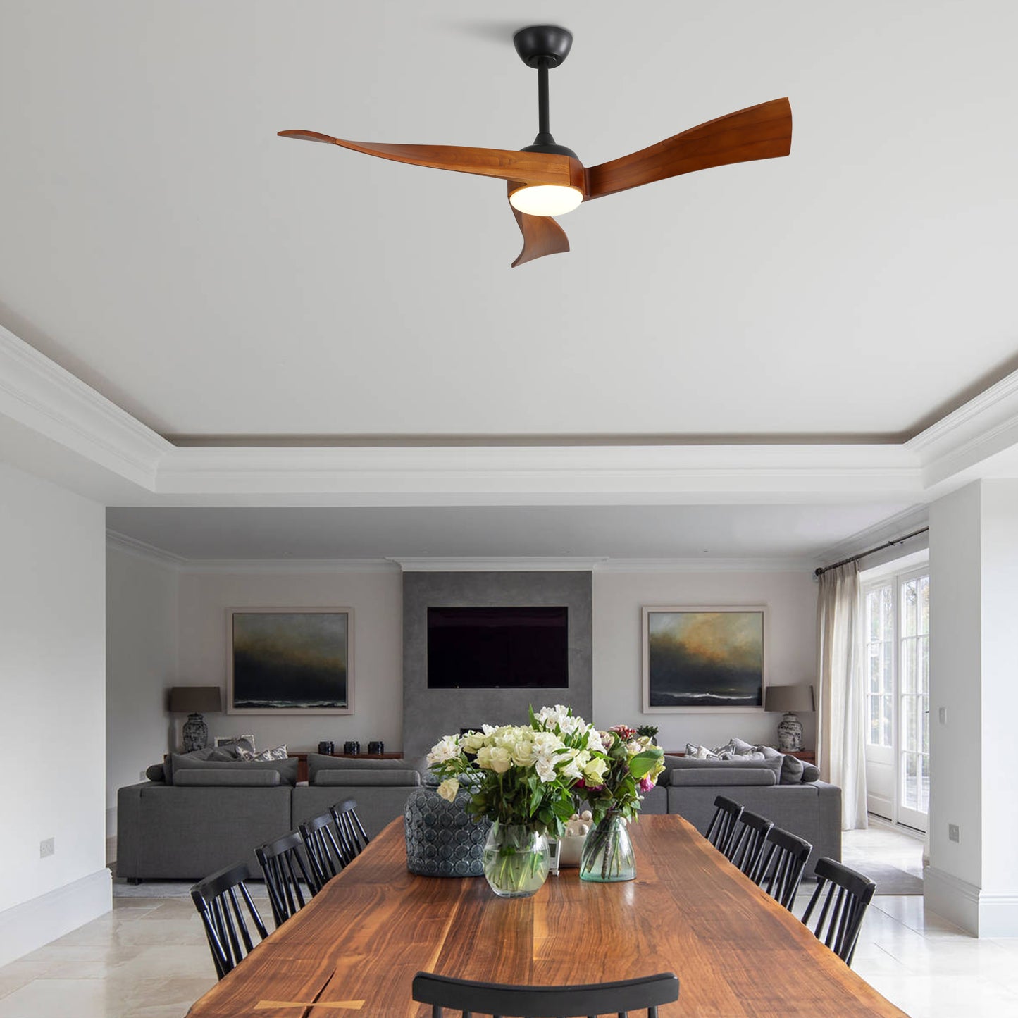 52 Inch Modern Wood Ceiling Fan with Remote Control by DC Motor