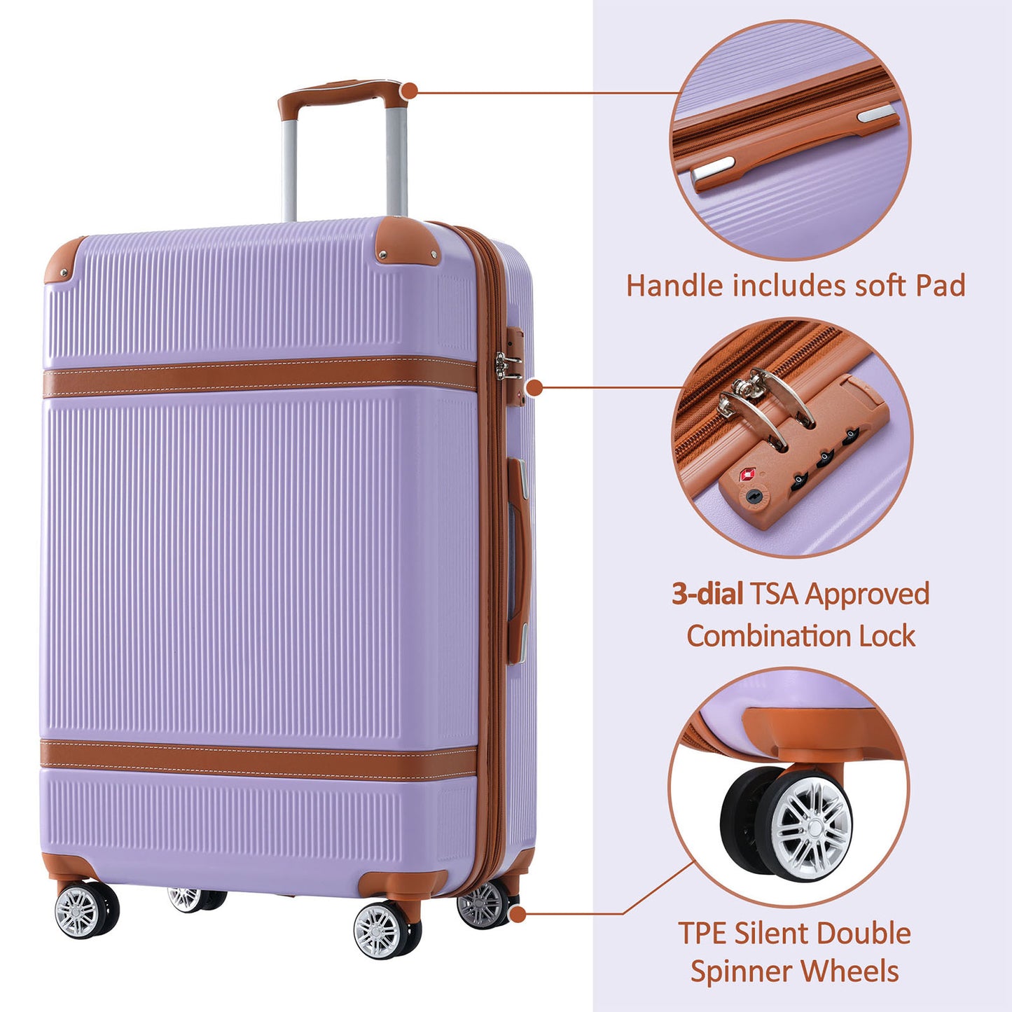 Hardshell Luggage Sets 3 Piece double spinner 8 wheels Suitcase with TSA Lock Lightweight 20''24''28''