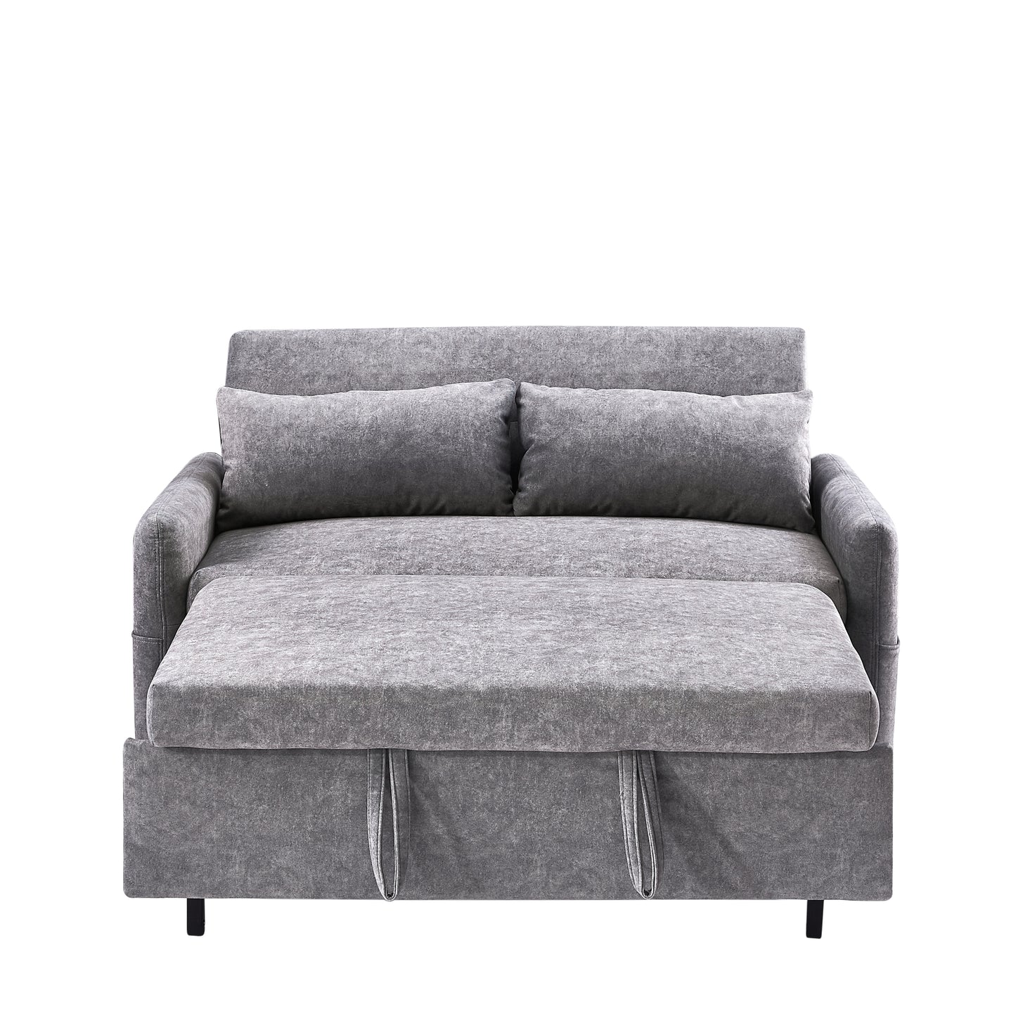 Adjustable Grey Loveseat Sofa Bed with USB Ports and Storage Pockets