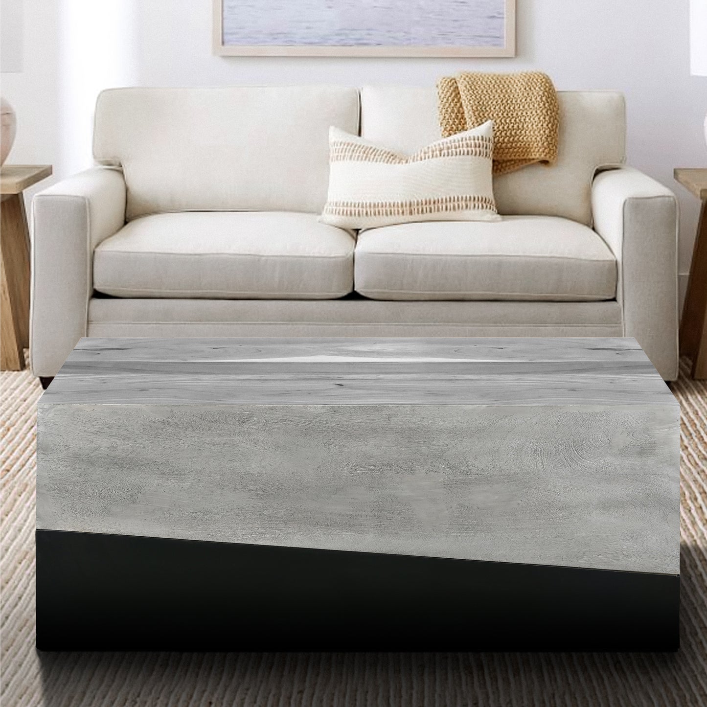 Rectangular Gray Mango Wood Coffee Table with Dual Tone Finish