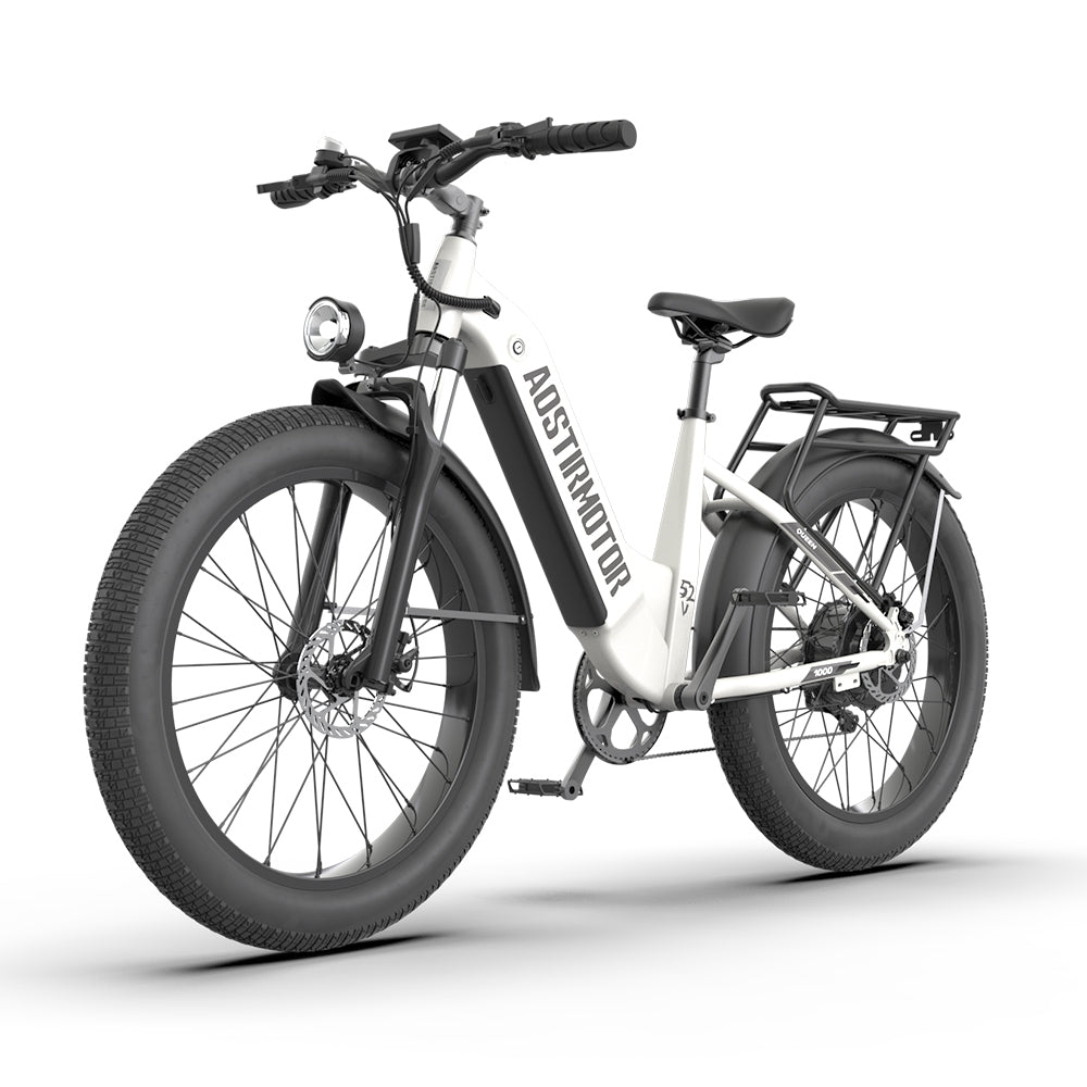 AOSTIRMOTOR new pattern 26" 1000W Electric Bike Fat Tire 52V15AH Removable Lithium Battery for Adults(white)