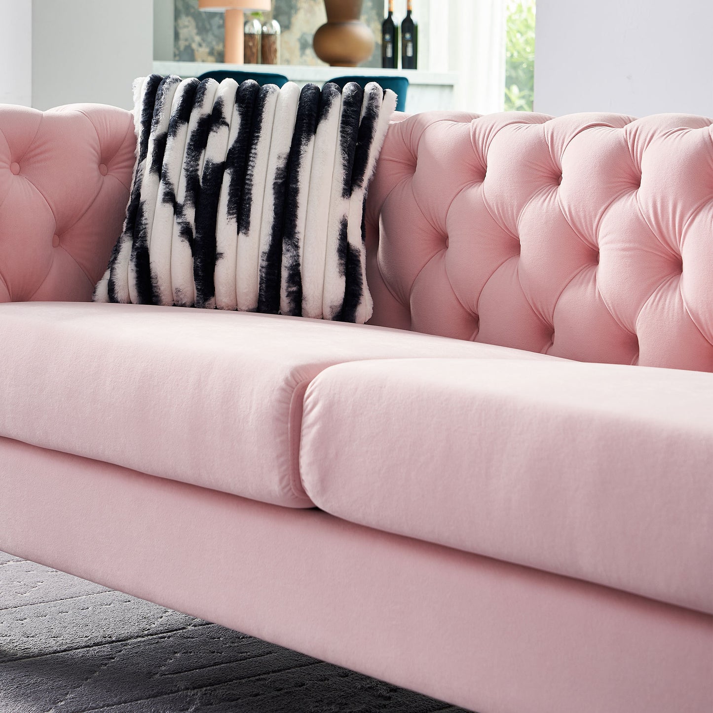 Chesterfield Modern Tufted Velvet Living Room Sofa, 84.25''W Couch,Pink