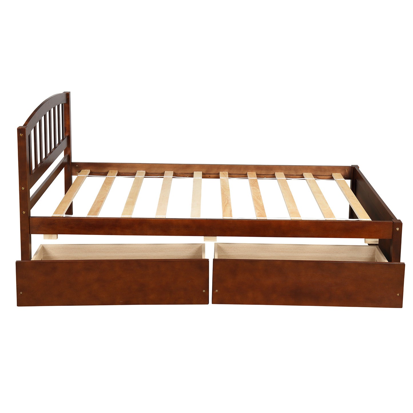 Twin Platform Storage Bed Wood Bed Frame with Two Drawers and Headboard, Walnut(Previous SKU: SF000062DAA)