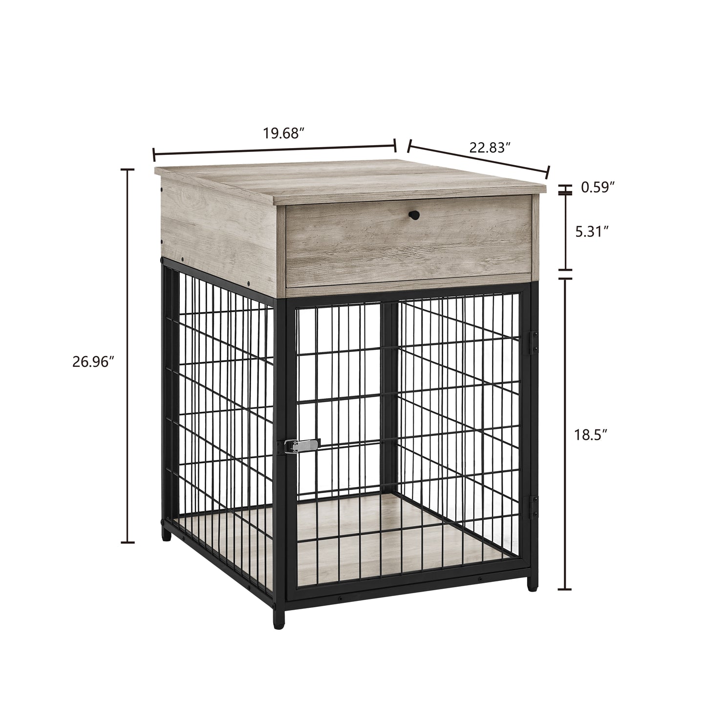 Furniture Style Wood Dog Crate End Table with Storage Console. Grey, 19.69'' W x 22.83'' D x 26.97'' H.