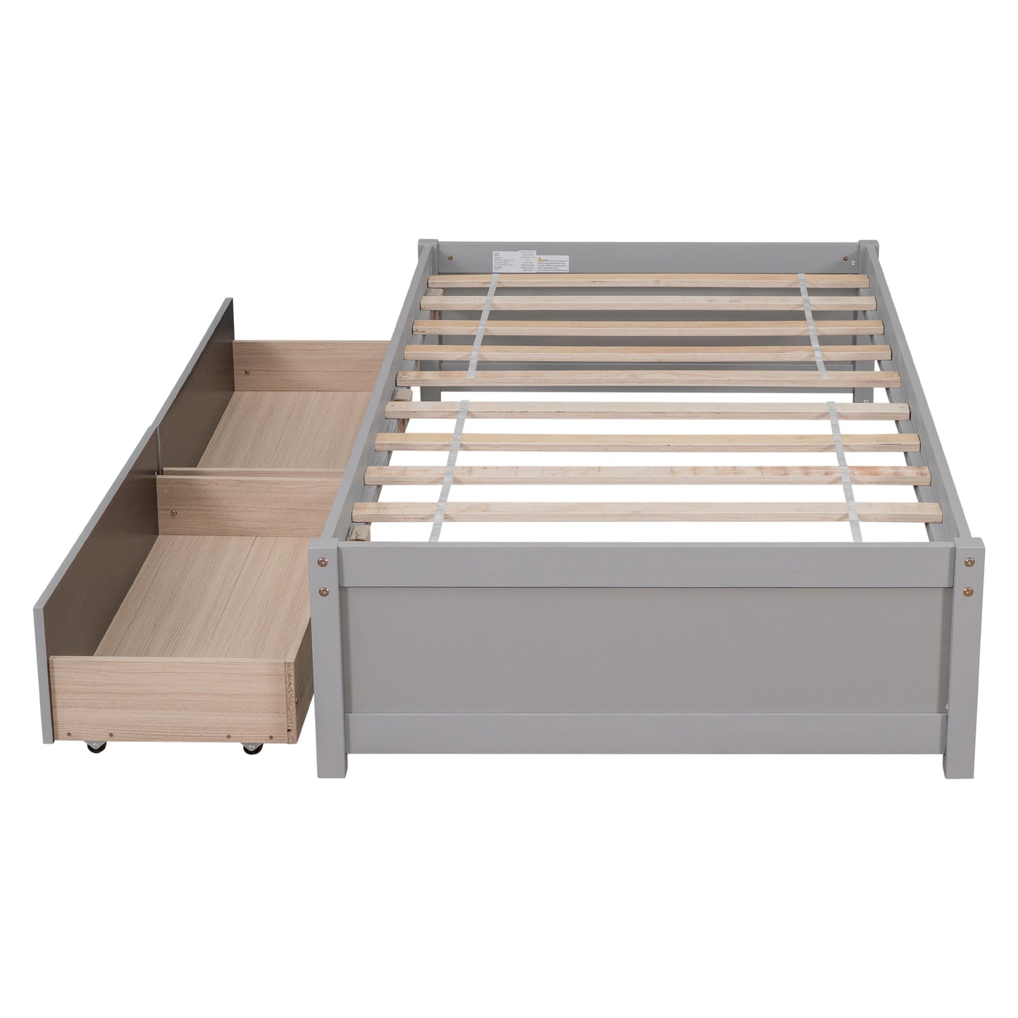 Twin Bed with 2 Drawers, Solid Wood, No Box Spring Needed ,Grey