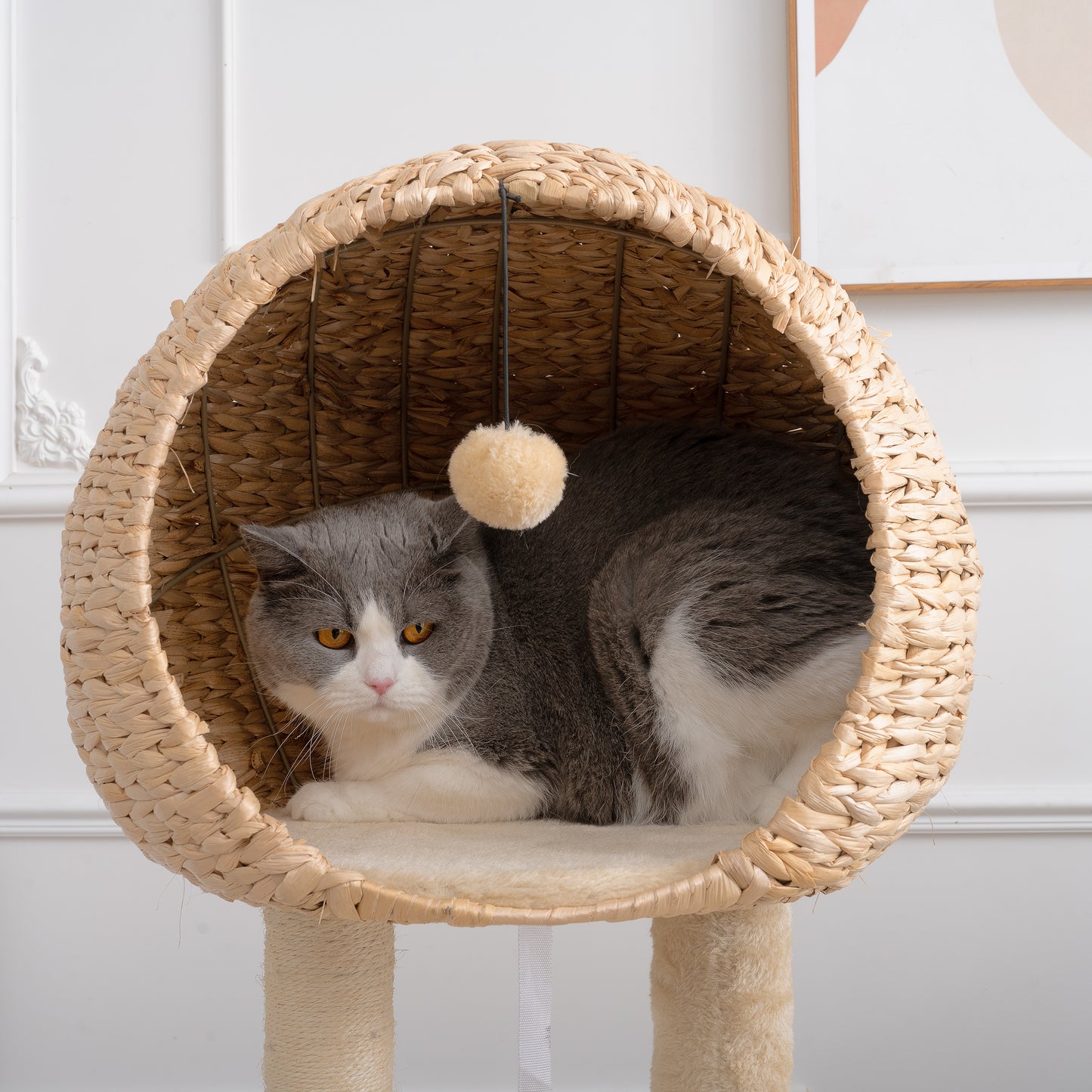 Cat Tree, 59-Inch Cat Tower for Indoor Cats, Plush Multi-Level Cat Condo with 2 Perches, 2 Caves, Cozy Basket and Scratching Board, Beige