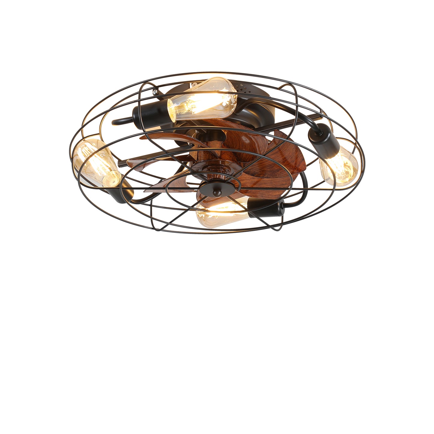 Modern Black Caged Ceiling Fan with Reversible Remote Control