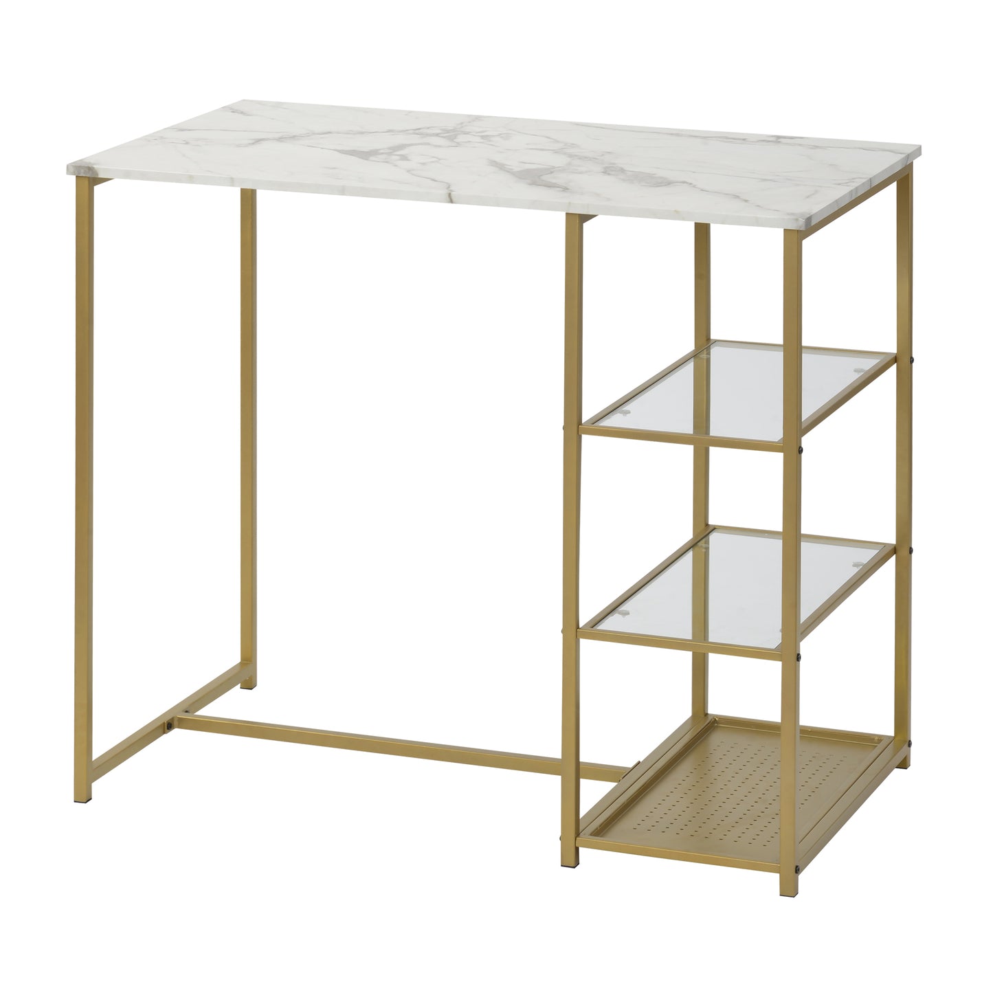 TREXM 3-piece Modern Pub Set with Faux Marble Countertop and Bar Stools, White/Gold