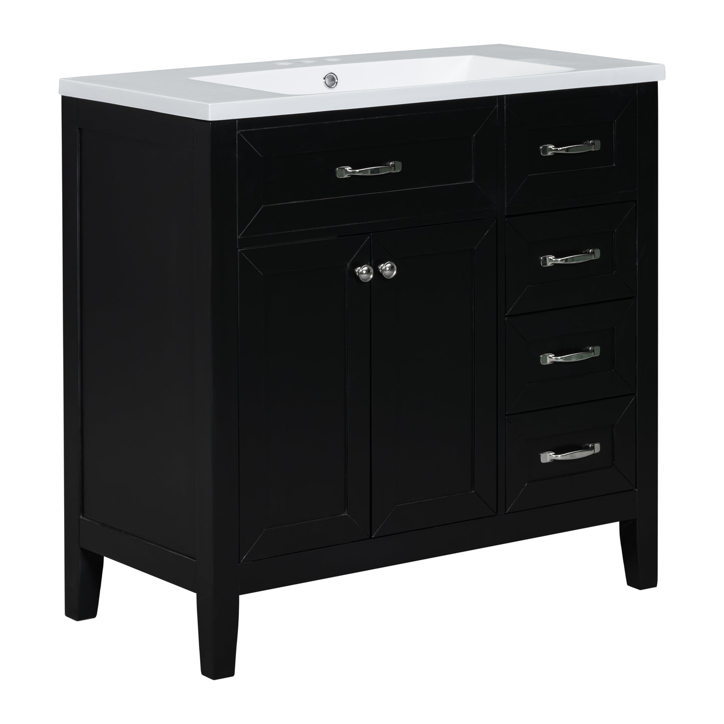 36" Bathroom Vanity with Sink Combo, Black Bathroom Cabinet with Drawers, Solid Frame and MDF Board