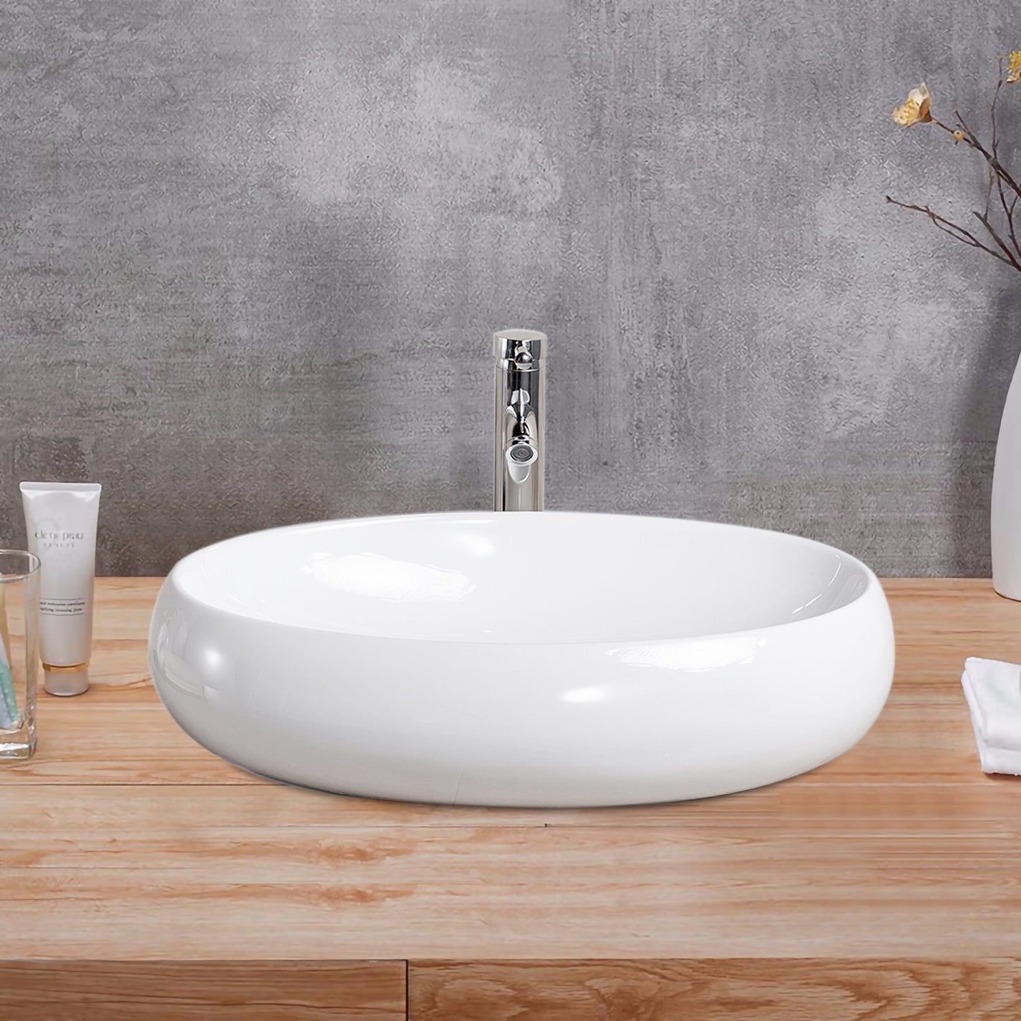 Vessel Bathroom Sink Basin in White Ceramic