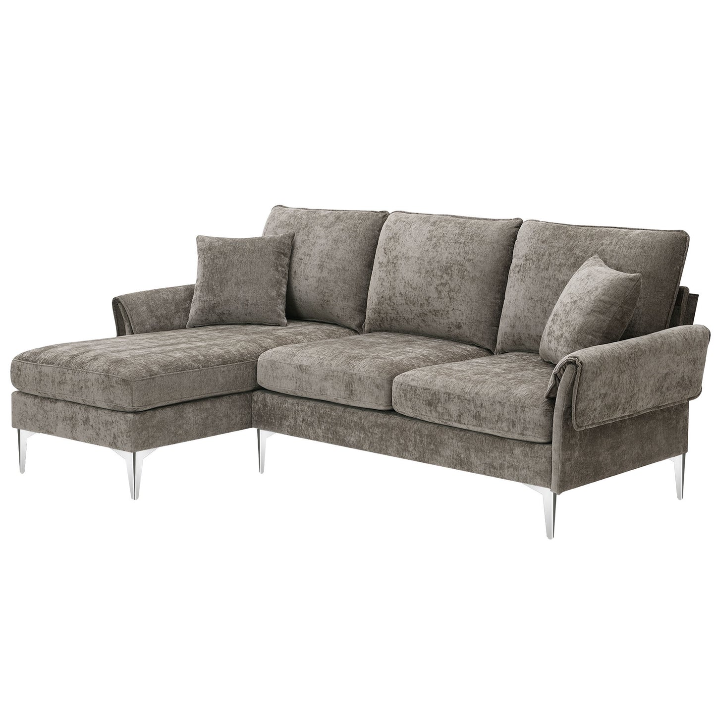 84-Inch Convertible Sectional Sofa with Reversible Chaise Lounge and Chenille Upholstery