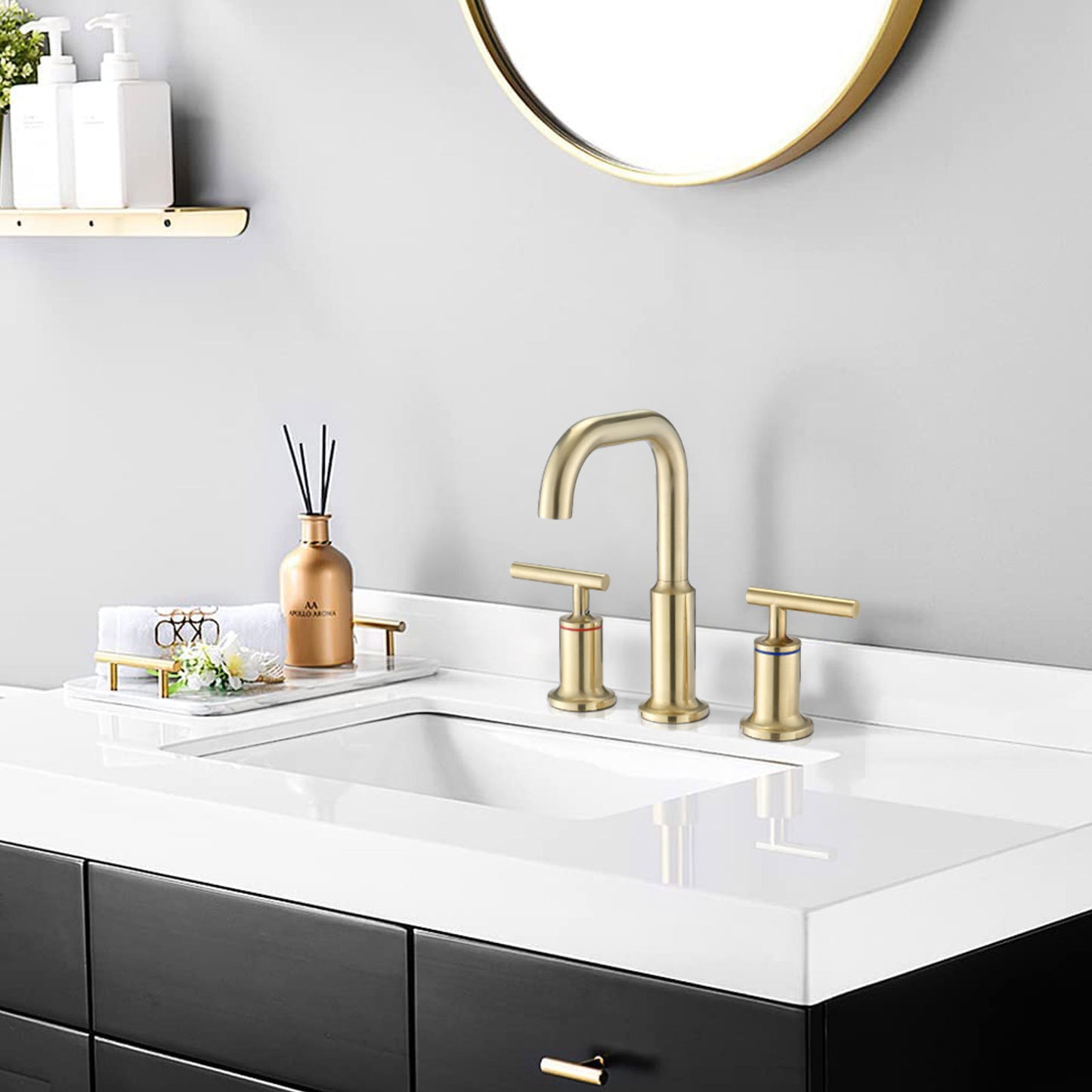 Golden Brushed 3 Hole 2 Handle Vanity Sink Faucet