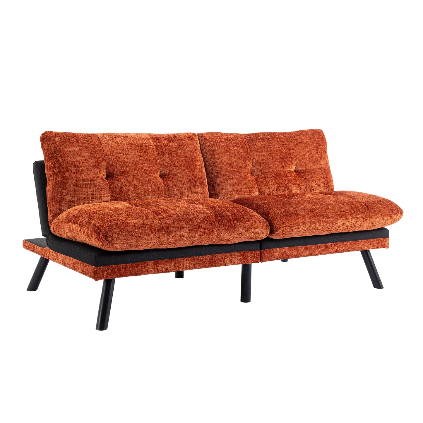 Convertible Sofa Bed  Loveseat Futon Bed Breathable Adjustable Lounge Couch with Metal Legs,Futon Sets for Compact Living Space  Chenille- Orange