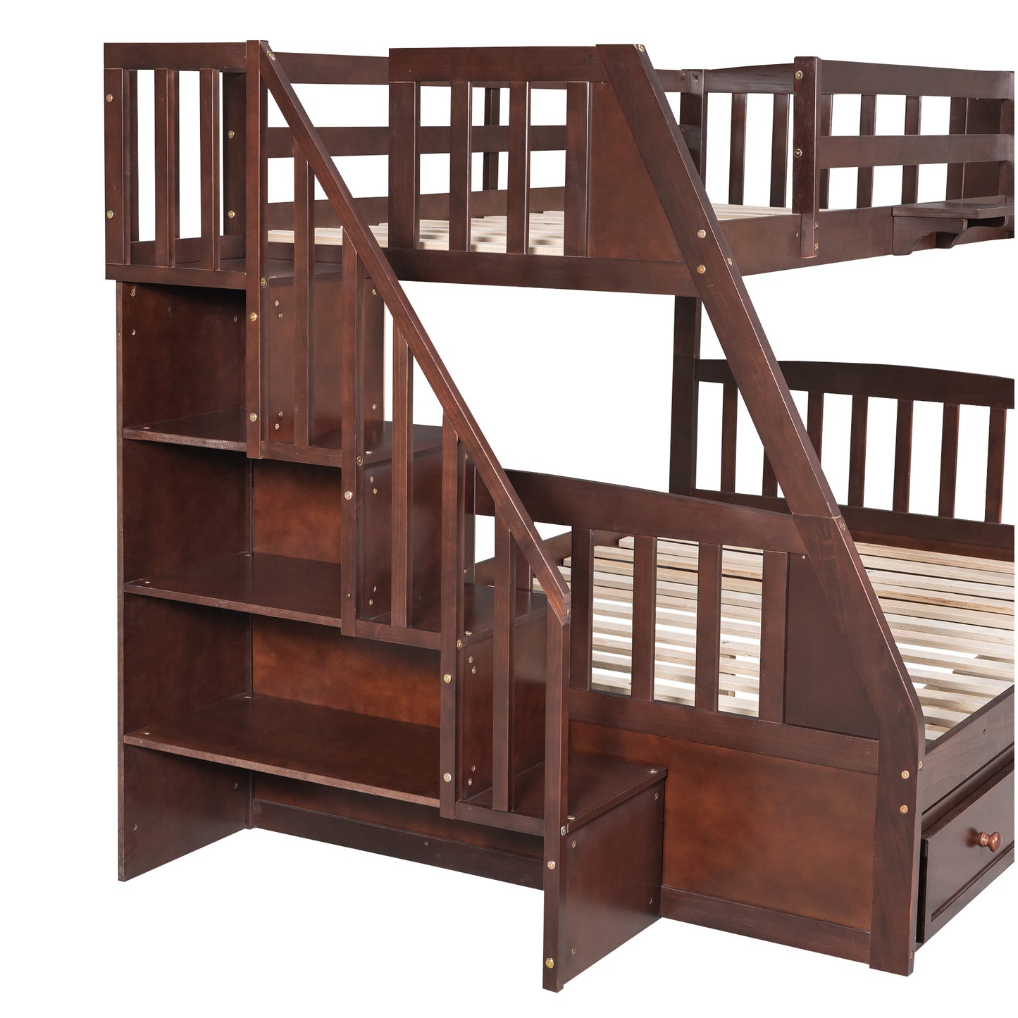 Espresso Twin-Over-Full Bunk Bed with Storage Stairs and Drawers - Versatile Family Sleeping Solution