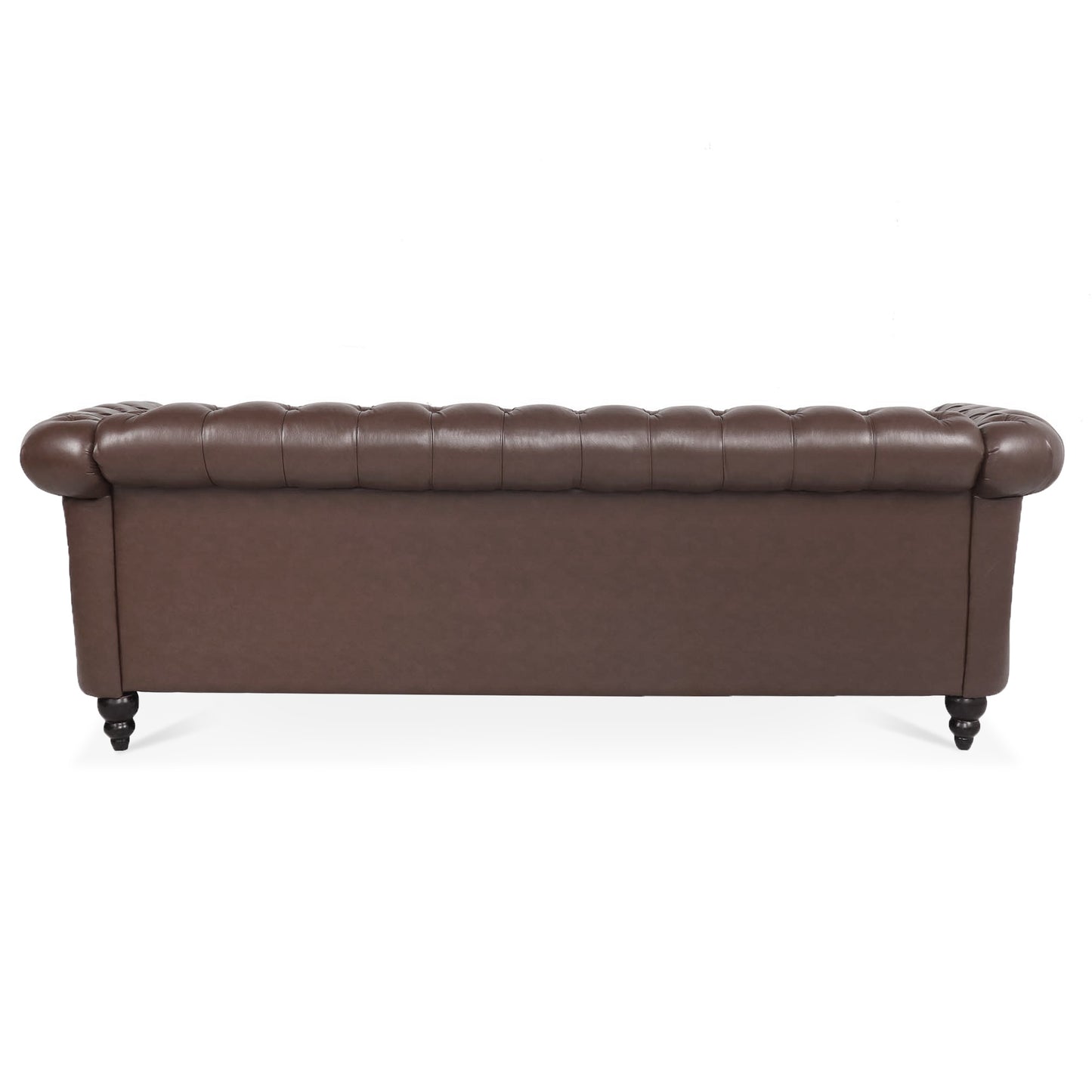 Elegant Dark Brown 84.65 PU Leather Chesterfield Three Seater Sofa with Rolled Arms