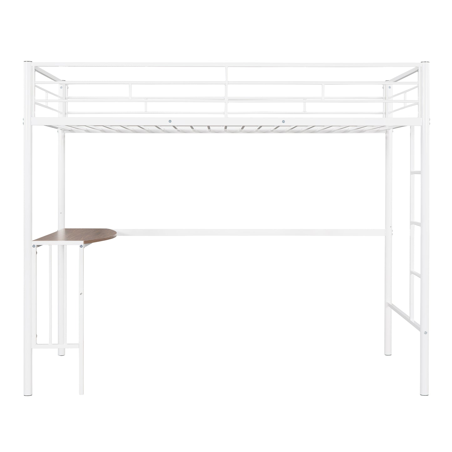 Metallic White Twin Over Full Bunk Bed with Desk and Ladder