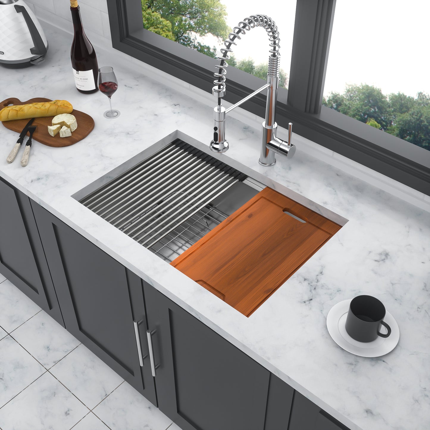 Deep Stainless Steel Undermount Kitchen Sink Workstation