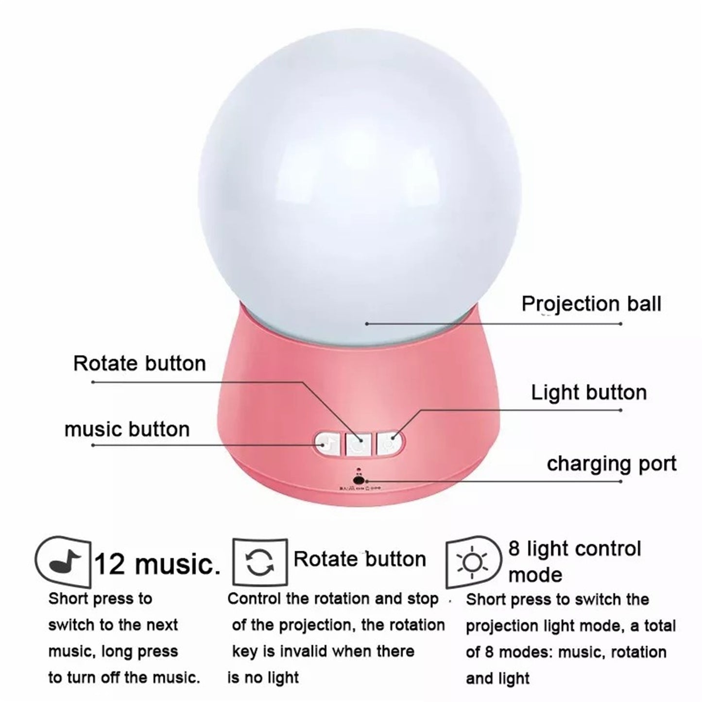 360 Degree Rotating Music Projection Night Light with Soothing Red Glow