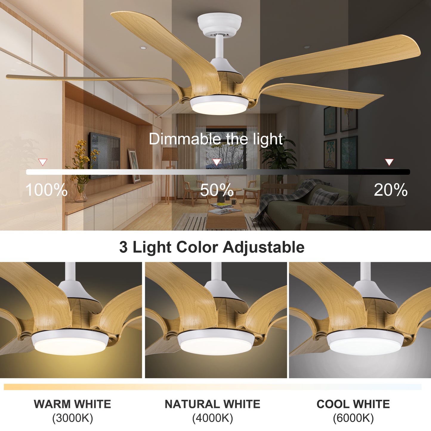 Smart 56 Antique Wood Floral Design Ceiling Fan with Integrated LED