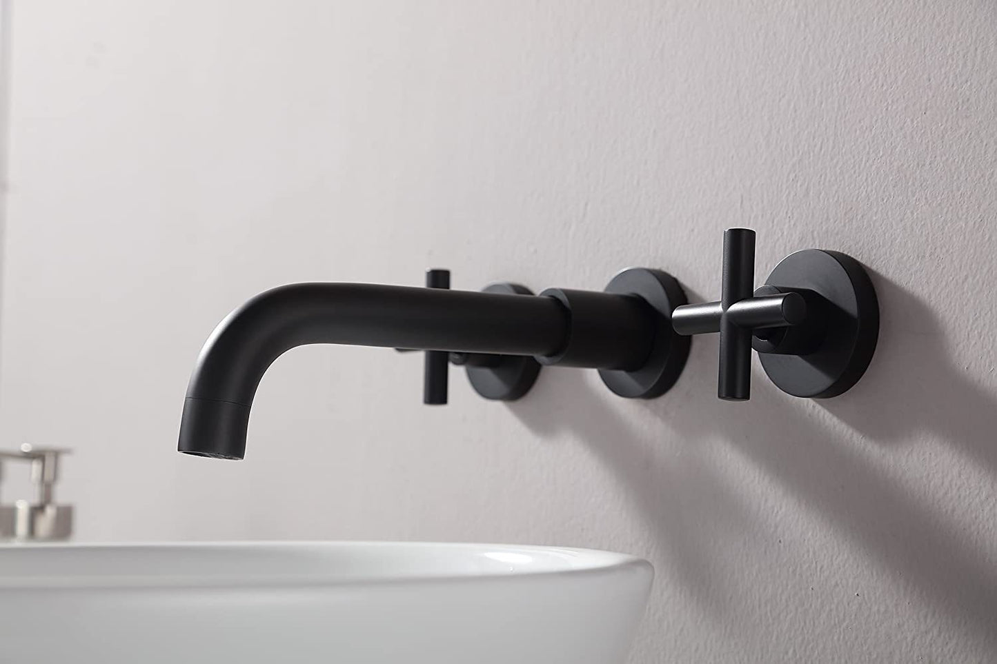 Modern Matte Black Double Handle Wall Mount Bathroom Faucet