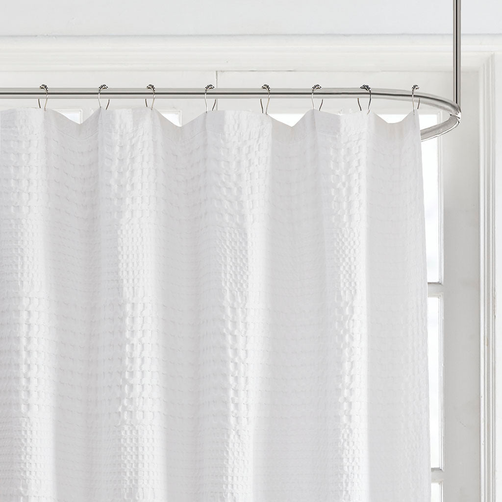 White Cotton Waffle Weave Spa Shower Curtain