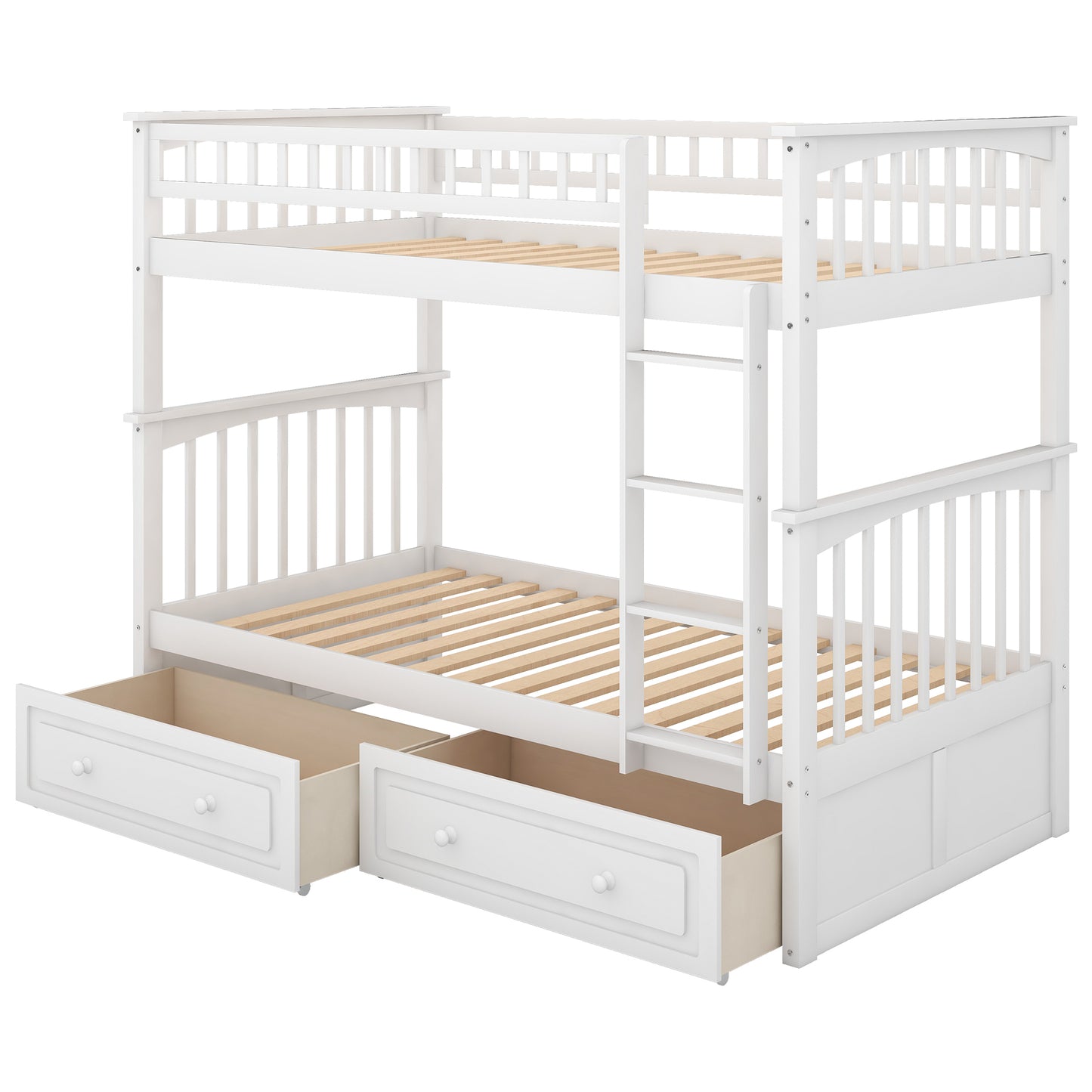 Twin Bunk Bed with Storage Drawers and Convertible Design in White