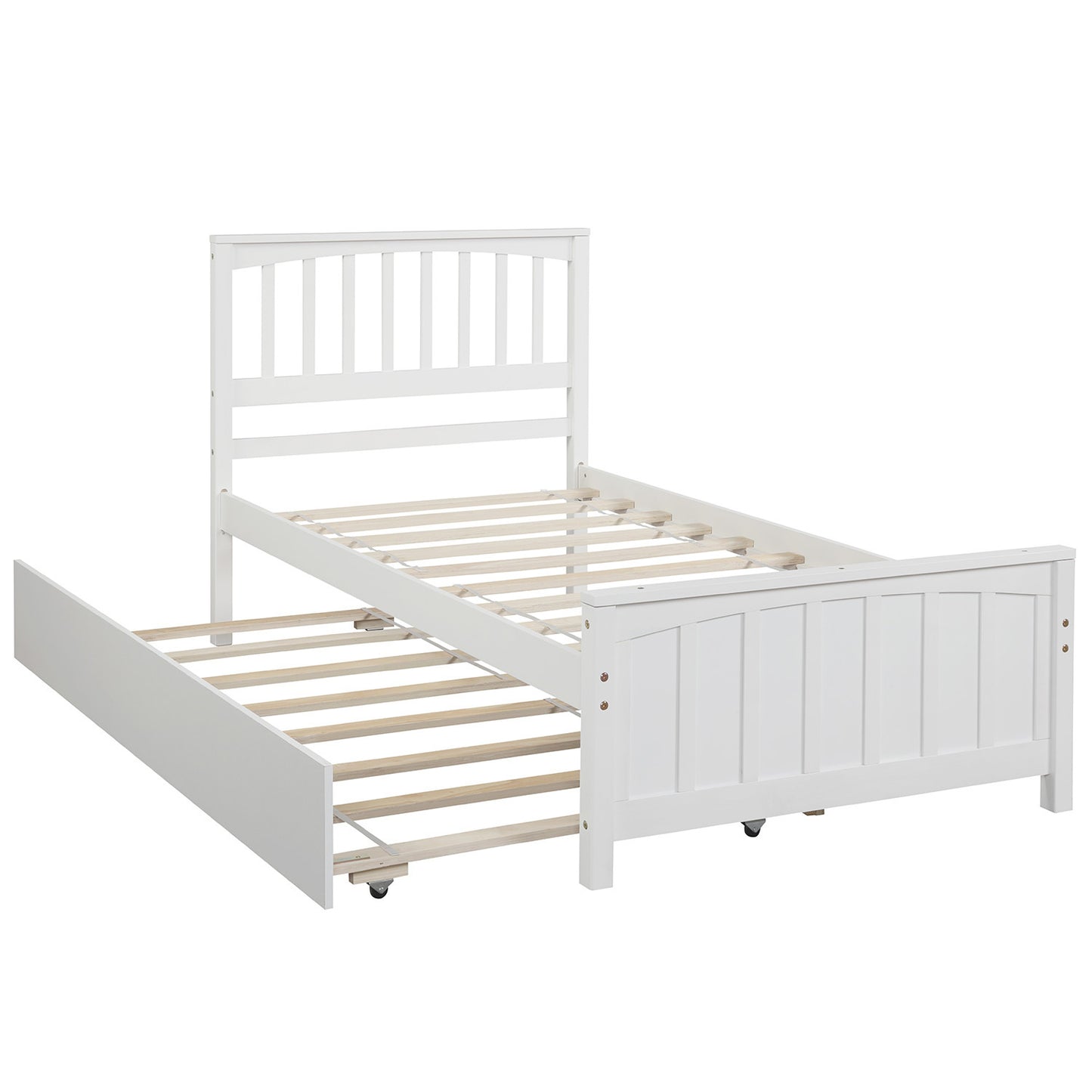 Twin size Platform Bed with Trundle, White