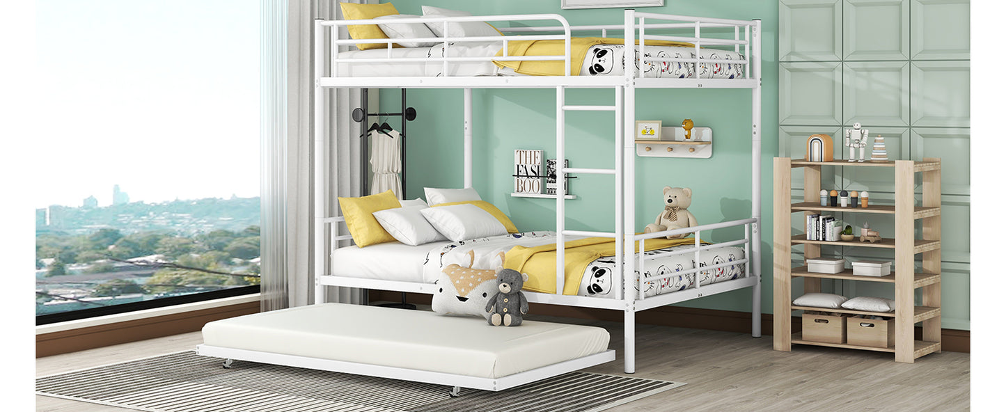 Contemporary White Full Metal Bunk Bed with Trundle