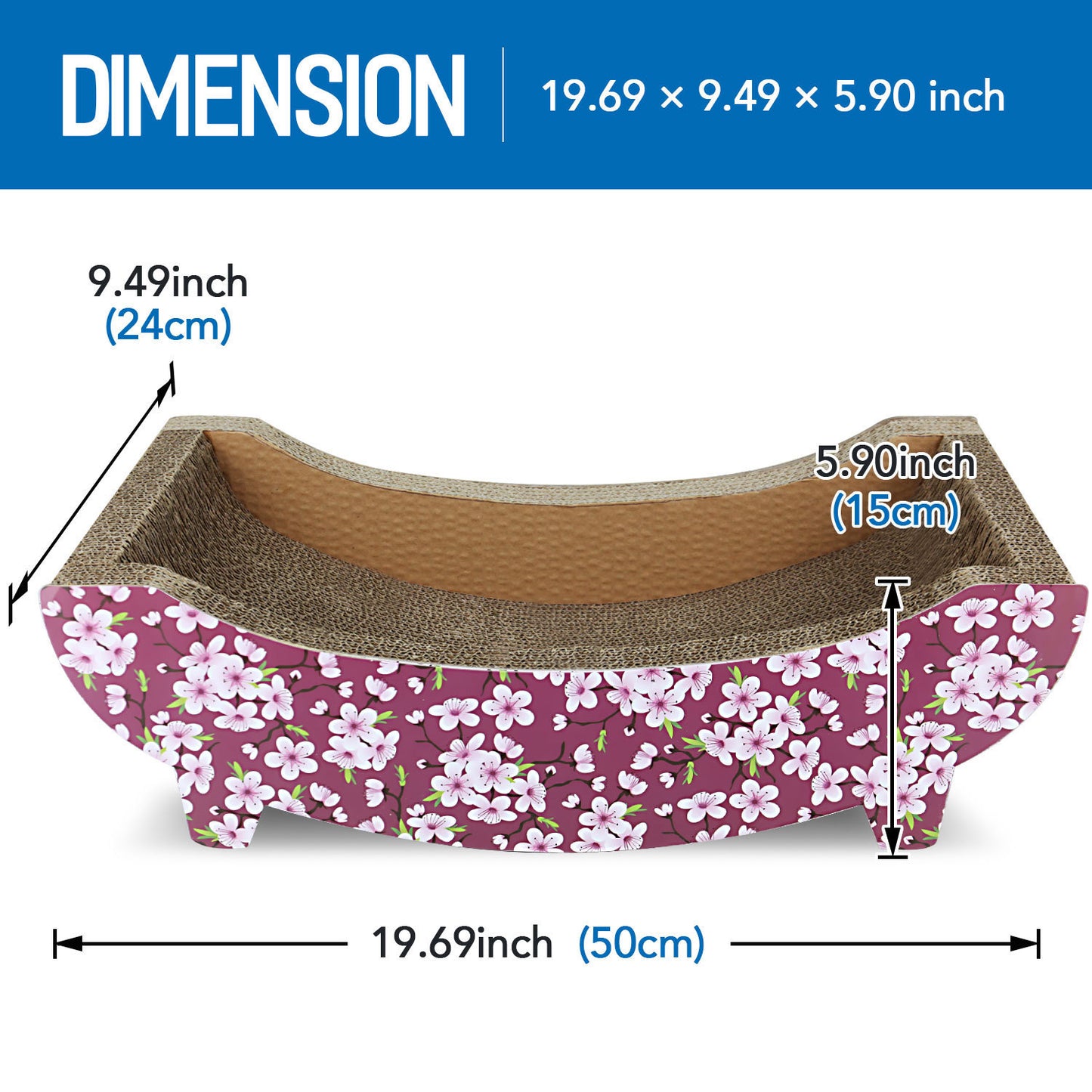 ScratchMe Cat Scratching Post Lounge Bed , Boat Shape Cat Scratcher Cardboard, Durable Recycle Board Pads Prevents Furniture Damage