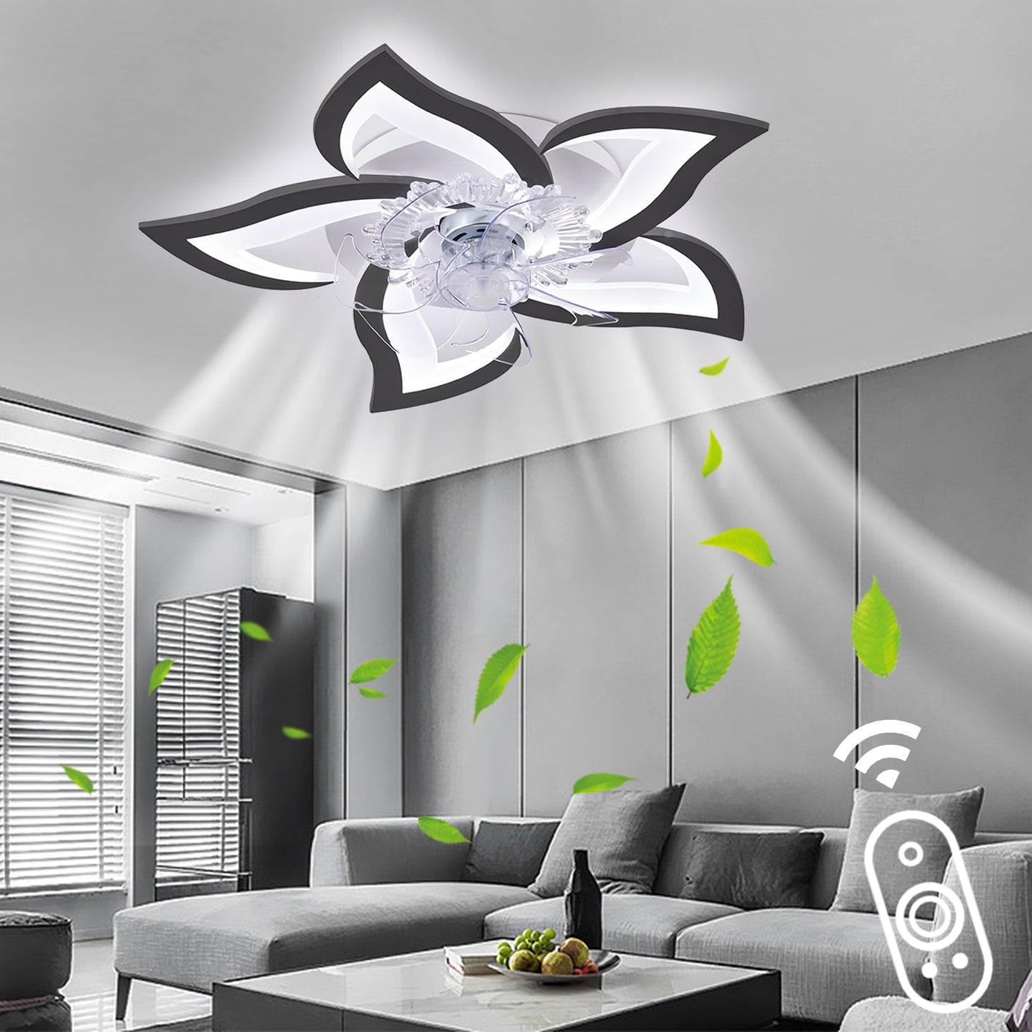 Ceiling Fan with Remote Control, Dimmable LED Lights, and 6 Wind Speeds