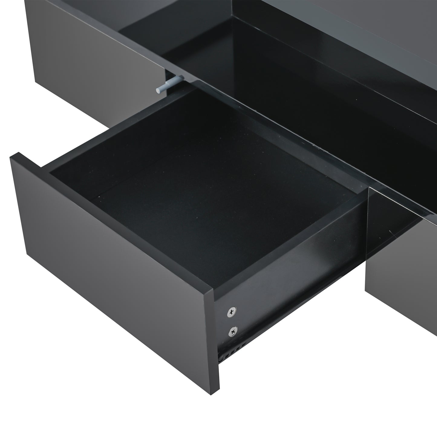 Glossy Black LED Coffee Table with Drawer and Double-Tiered Storage