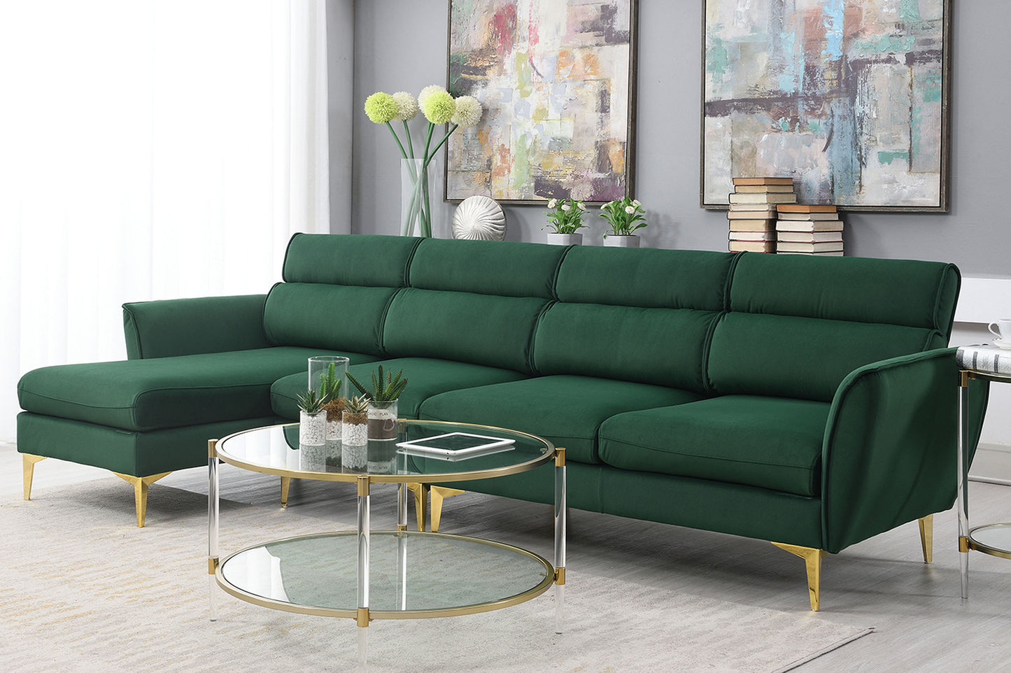 Convertible Flannel Sectional Sofa with Reversible Chaise