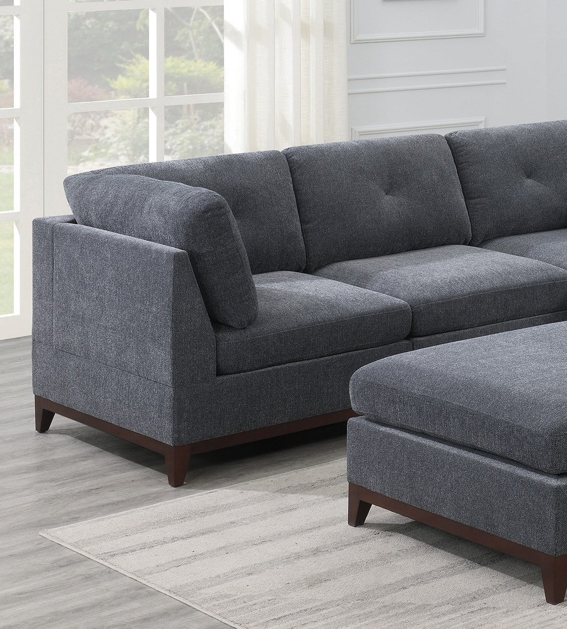 Elegant Ash Grey Chenille Modular Sectional Living Room Furniture Set with Tufted Back