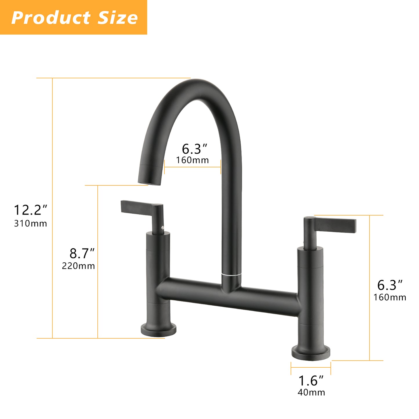 Double Handle Bridge Kitchen Faucet In Stainless Steel