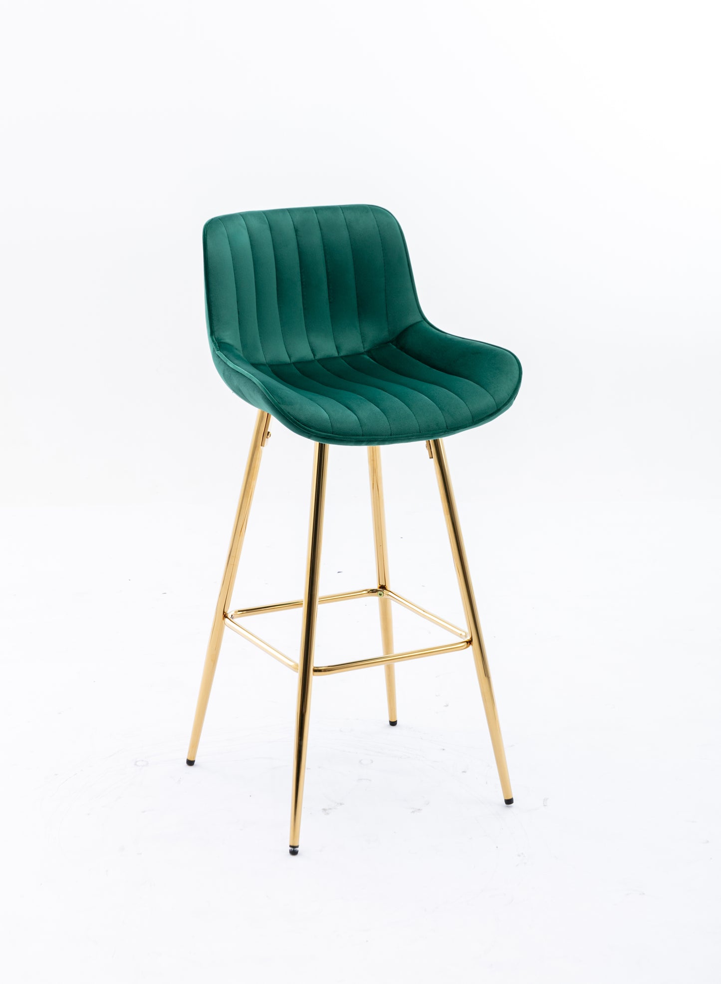 30 inch Set of 2 Bar Stools,with Chrome Footrest Velvet Fabric Counter Stool Golden Leg Simple High Bar Stool,GREEN