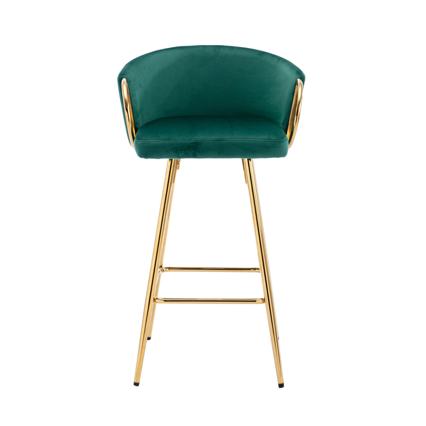 26 Inch Set of 2 Bar Stools,with Chrome Footrest and Base Velvet + Golden Leg Simple Bar Stool,GREEN