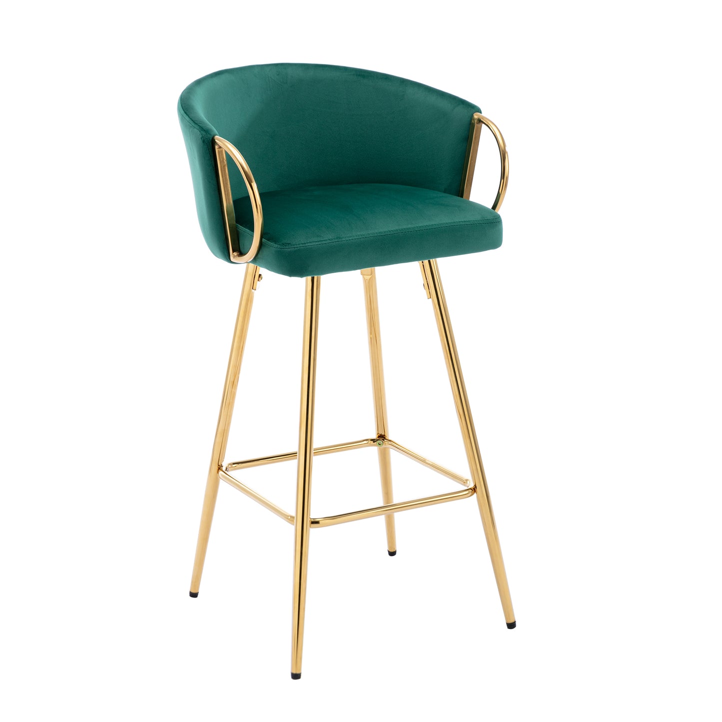 26 Inch Set of 2 Bar Stools,with Chrome Footrest and Base Velvet + Golden Leg Simple Bar Stool,GREEN