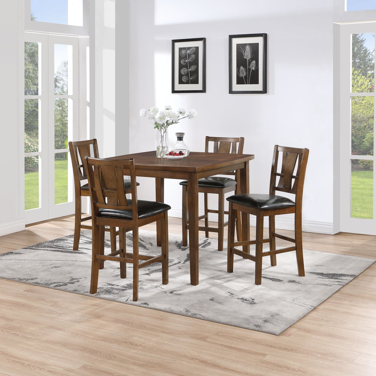 5-Piece Counter Height Dining Set, Brown Cherry