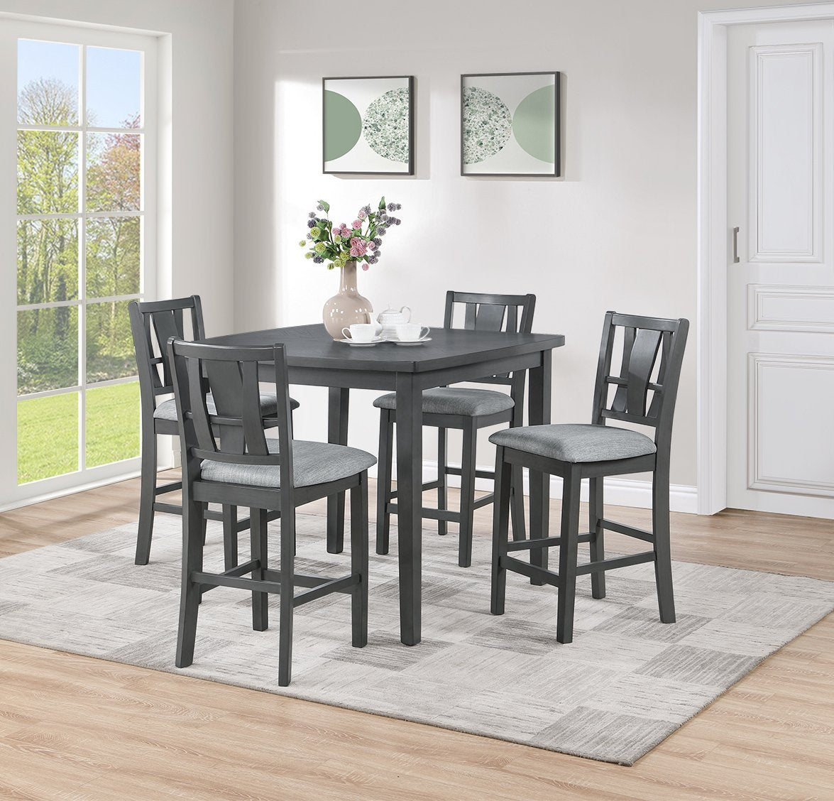 5-Piece Counter Height Dining Set, Gray