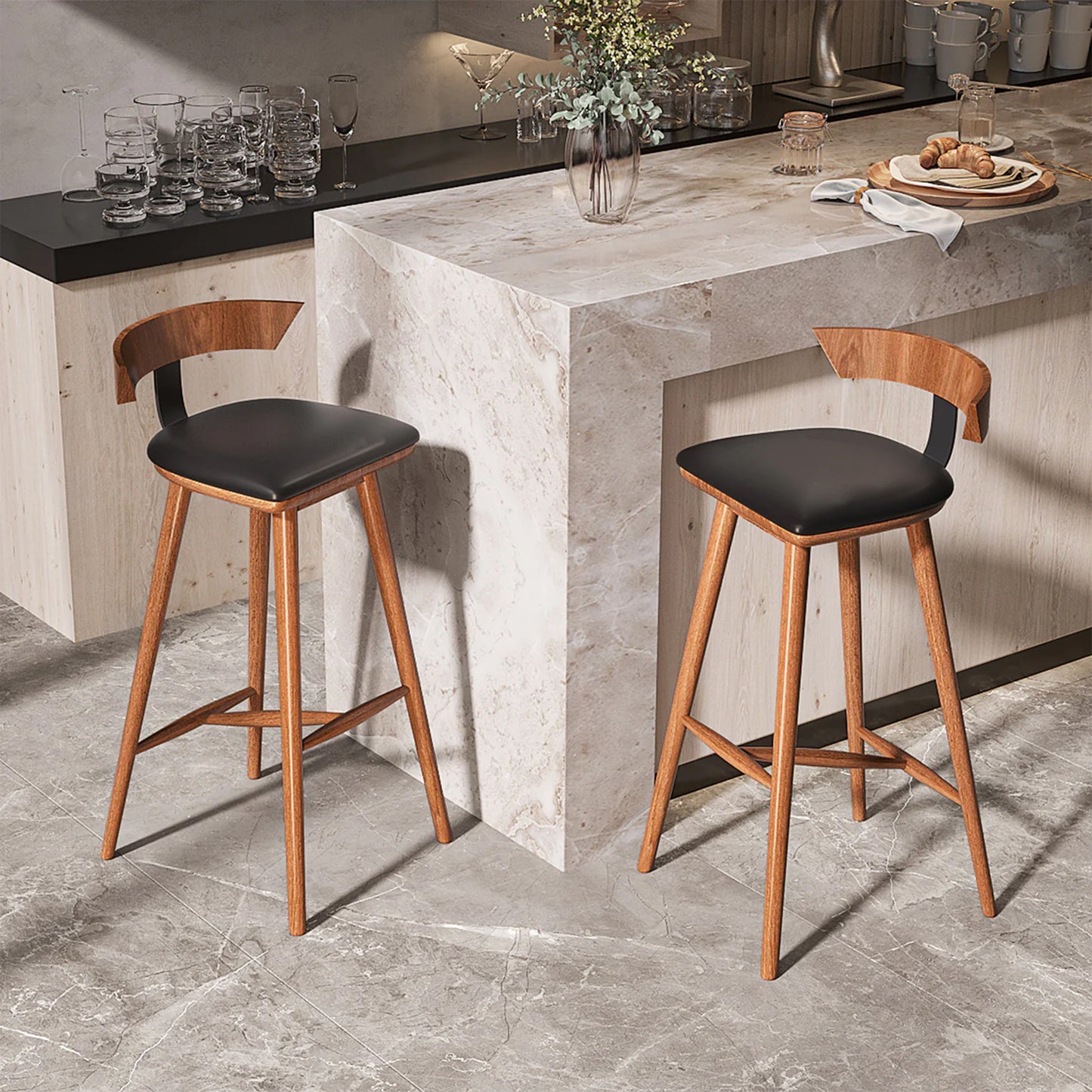 Wood Upholstered Counter Bar Stool