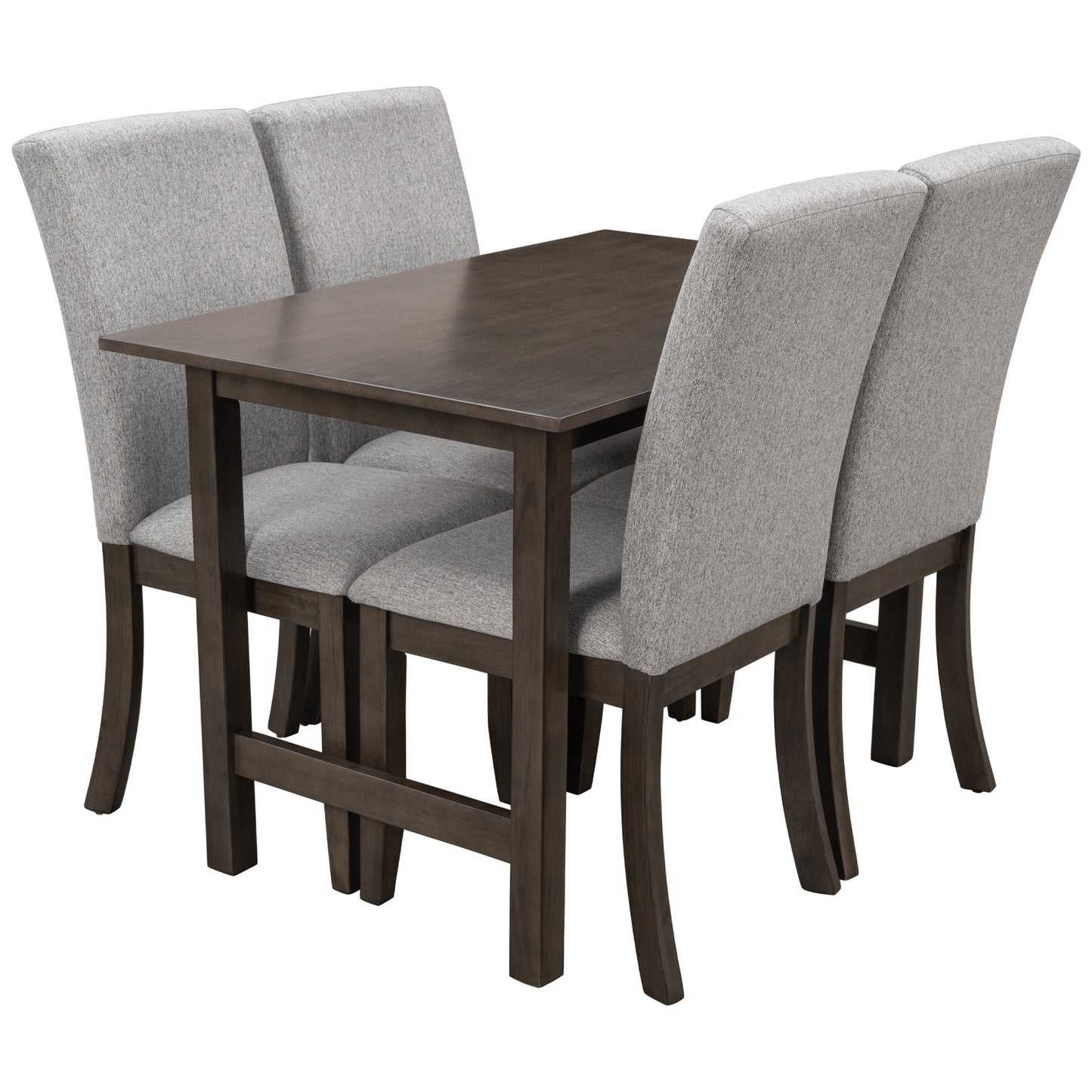 Farmhouse 5-Piece Wood Dining Table Set for 4, Kitchen Furniture Set with 4 Upholstered Dining Chairs for Small Places, Gray Table+Gray Chair